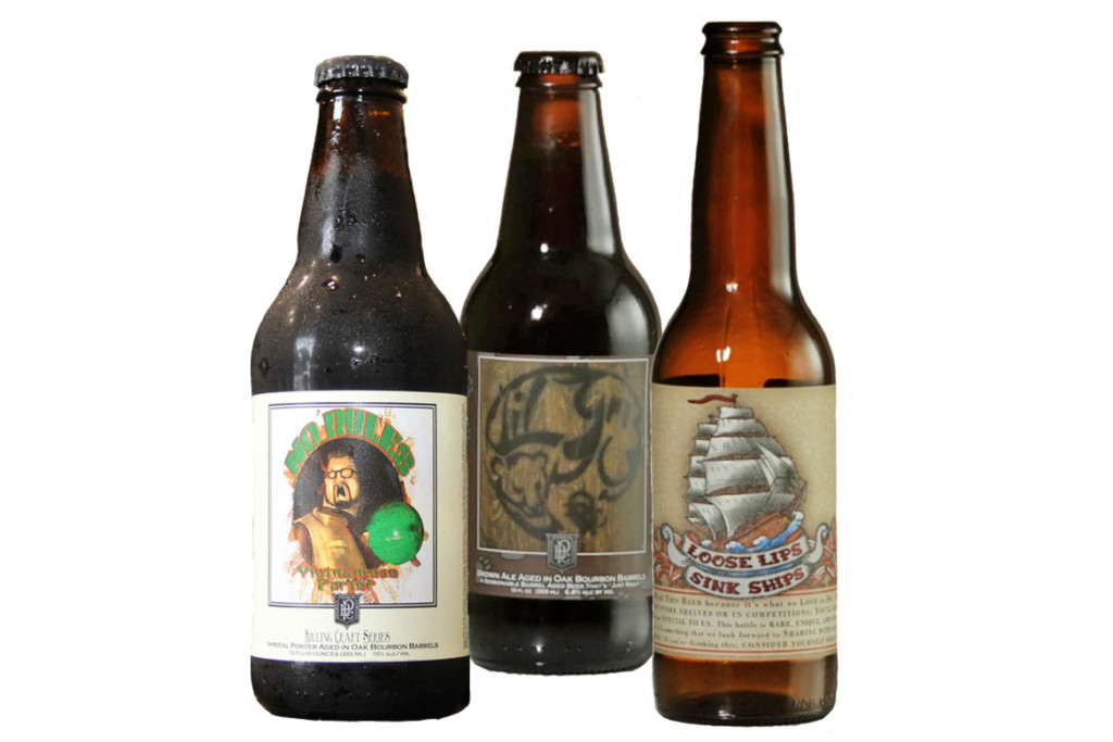 Perrin Brewing labels including foiling and soft touch innovative labeling techniques