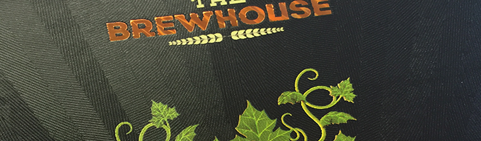 The Brewhouse Pumpkin Ale label with tactile coating, grit coat, and foiling