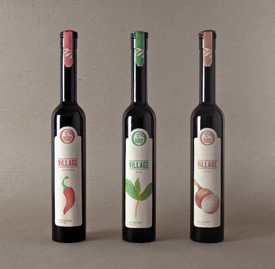 Village olive oil labels with plant motifs Designed by Luís Oliveira