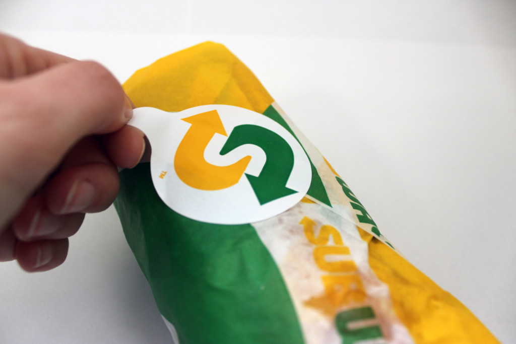 Subway sandwich Label with pull tab 