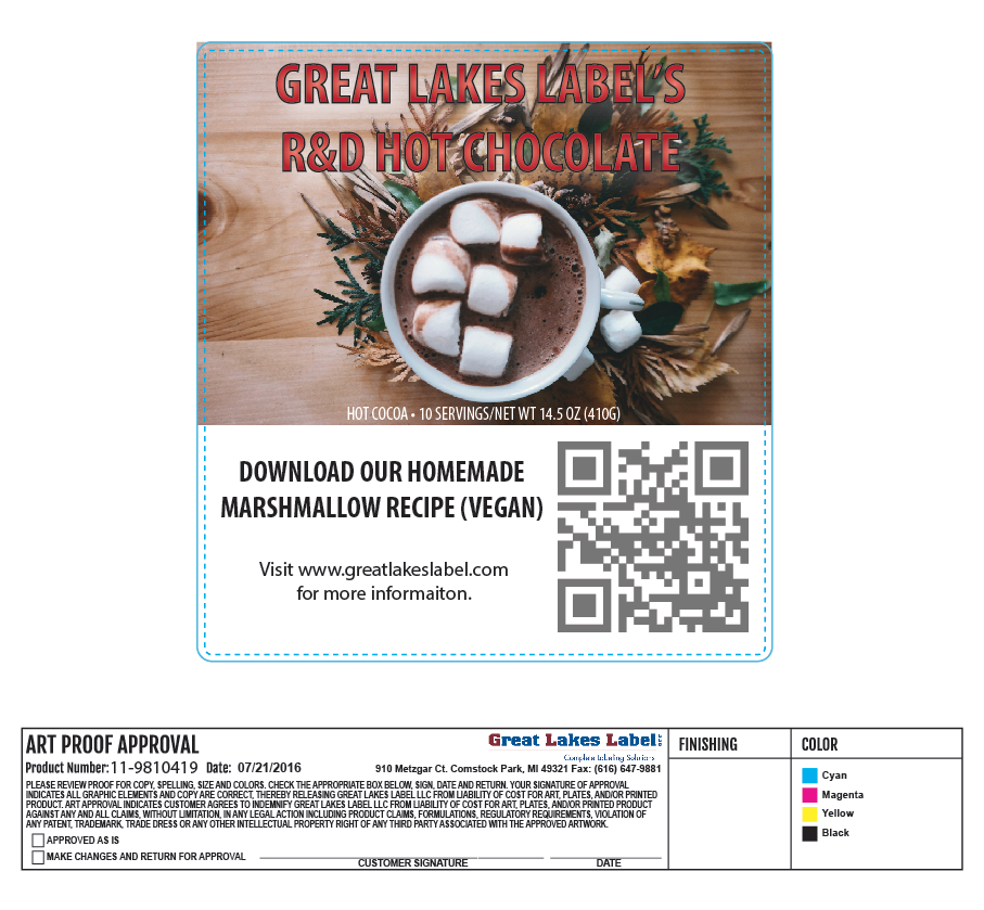 Great Lakes Label's R&D Hot Chocolate Promotional Holiday Labels