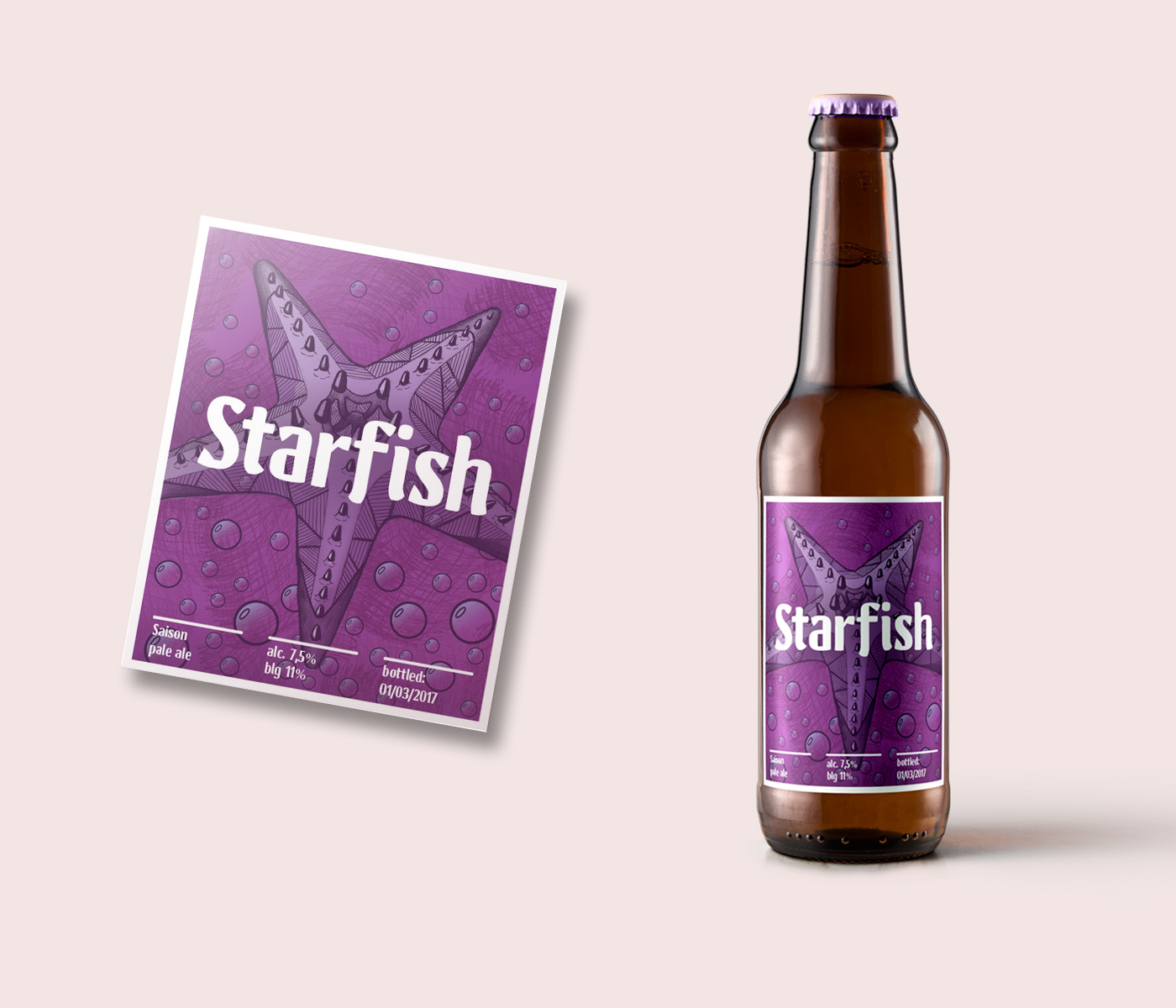 Sea Beer Labels - Ultra Violet Seahorse Label - Designed By Michał Firkowski