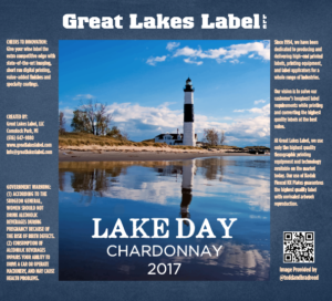 Lake Day Chardonnay R&D digitally printed wine label designed by Great Lakes Label