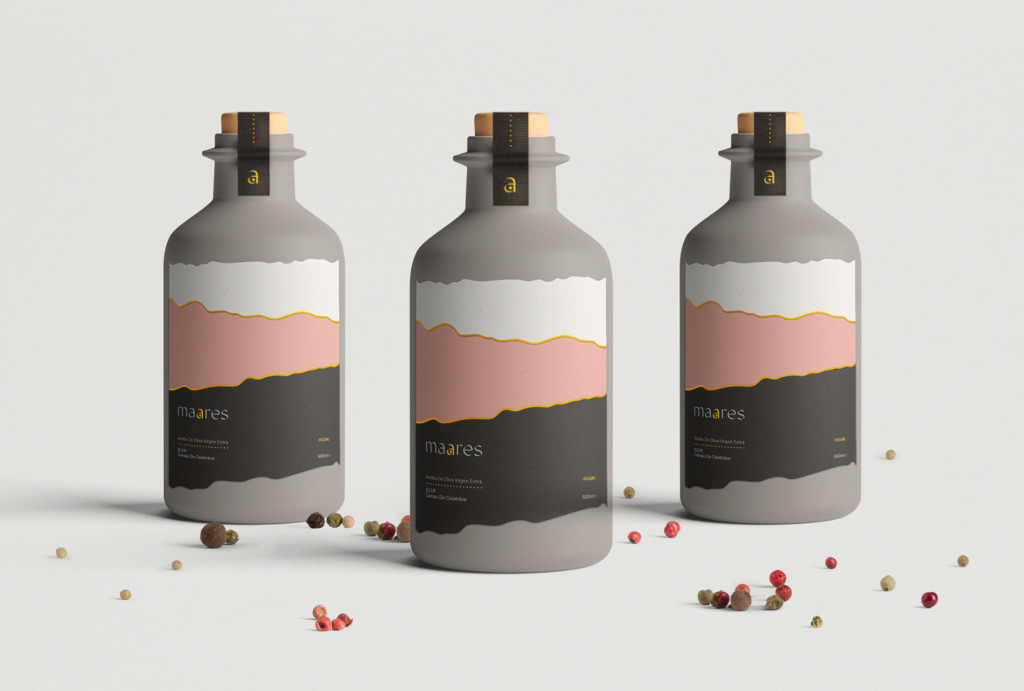 Olive oil bottles with landscape design -by studio oye