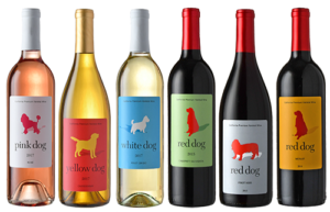 good dog red dog wine labels with colors and dog outlines